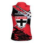 St Kilda Football Club Women Sleeveless Polo Shirt Saints Muscular Mascot Graphic - Abstract Paint Splatter Art