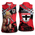 St Kilda Football Club Women Sleeveless Polo Shirt Saints Muscular Mascot Graphic - Abstract Paint Splatter Art