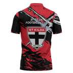 St Kilda Football Club Zipper Polo Shirt Saints Muscular Mascot Graphic - Abstract Paint Splatter Art