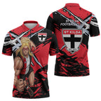St Kilda Football Club Zipper Polo Shirt Saints Muscular Mascot Graphic - Abstract Paint Splatter Art
