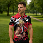 St Kilda Football Club Zipper Polo Shirt Saints Muscular Mascot Graphic - Abstract Paint Splatter Art