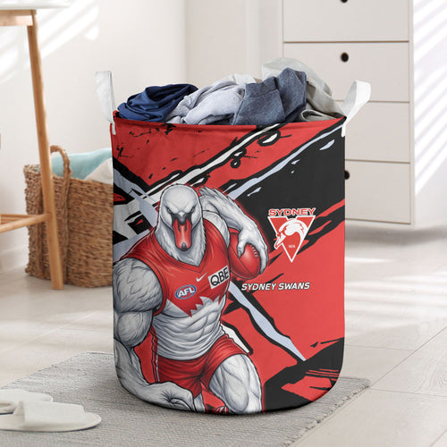 Sydney Swans Football Club Laundry Basket Swans Muscular Mascot Graphic - Abstract Paint Splatter Art