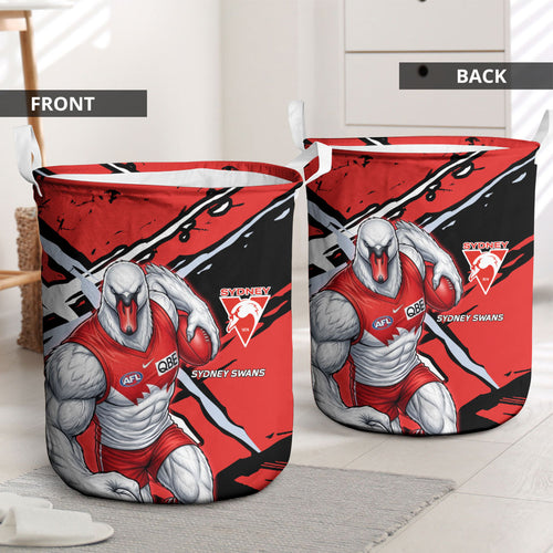 Sydney Swans Football Club Laundry Basket Swans Muscular Mascot Graphic - Abstract Paint Splatter Art