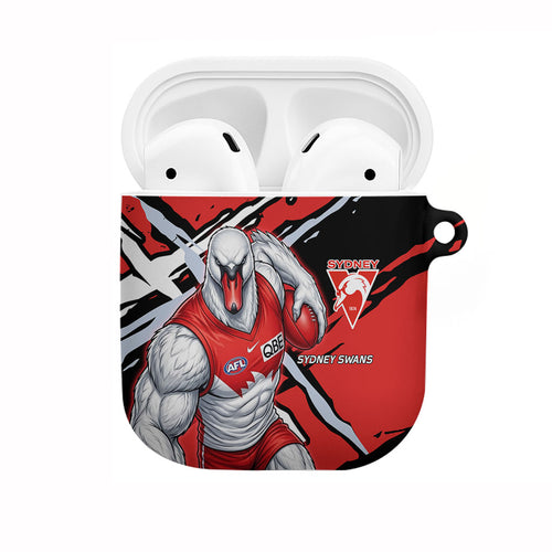 Sydney Swans Football Club AirPods Case Swans Muscular Mascot Graphic - Abstract Paint Splatter Art