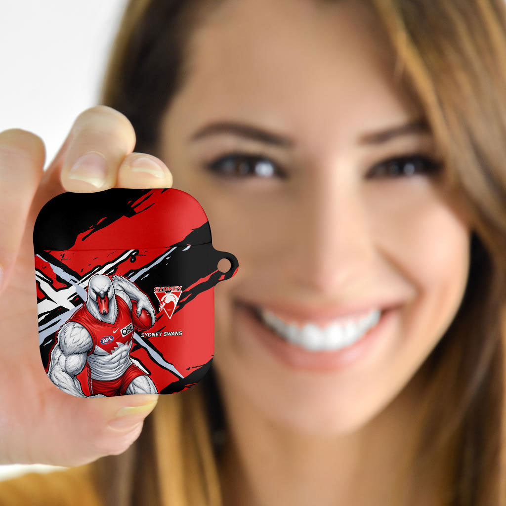 Sydney Swans Football Club AirPods Case Swans Muscular Mascot Graphic - Abstract Paint Splatter Art