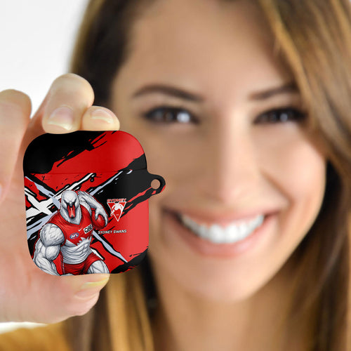 Sydney Swans Football Club AirPods Case Swans Muscular Mascot Graphic - Abstract Paint Splatter Art