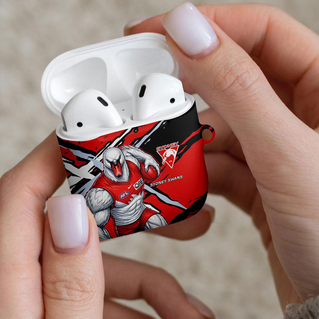 Sydney Swans Football Club AirPods Case Swans Muscular Mascot Graphic - Abstract Paint Splatter Art