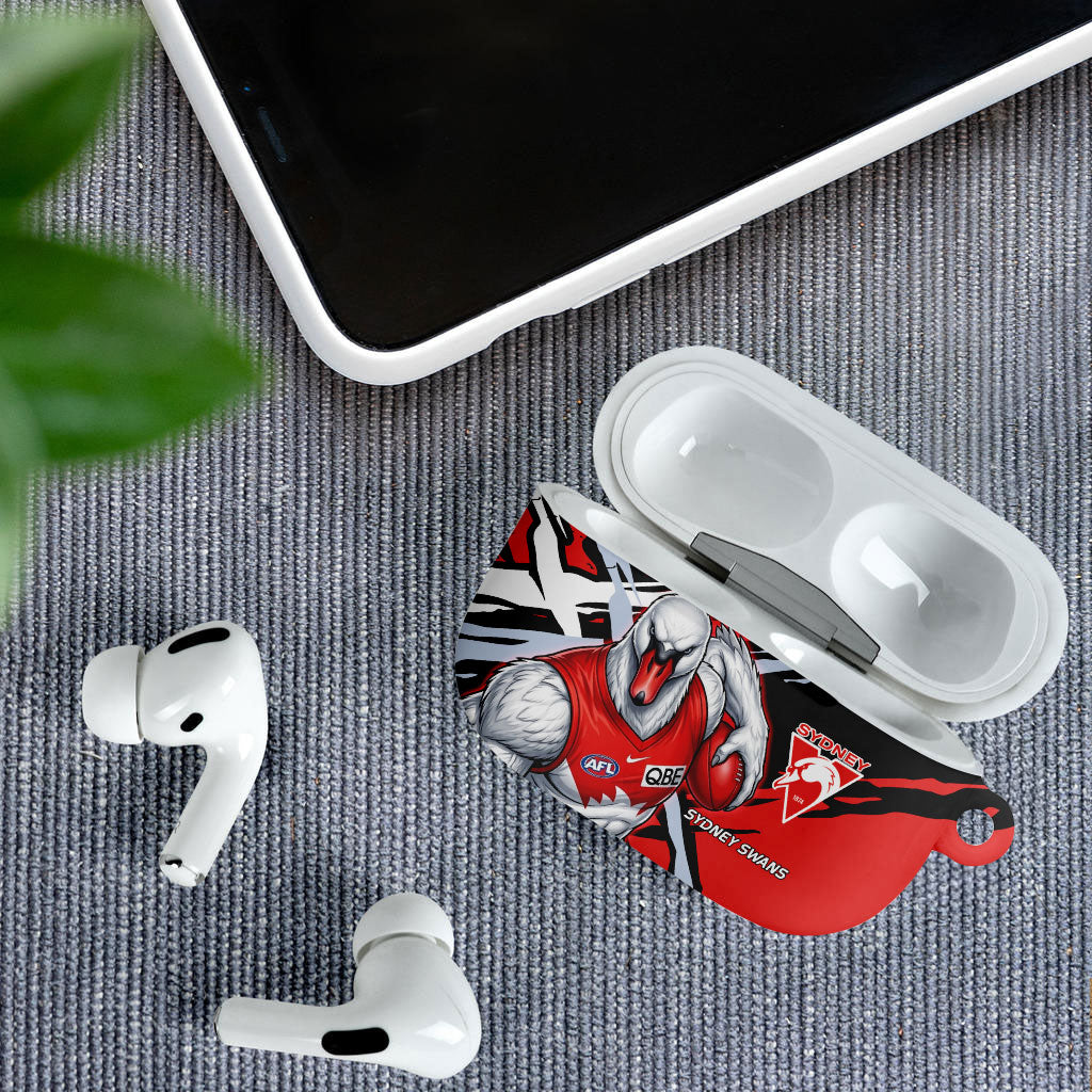 Sydney Swans Football Club AirPods Case Swans Muscular Mascot Graphic - Abstract Paint Splatter Art