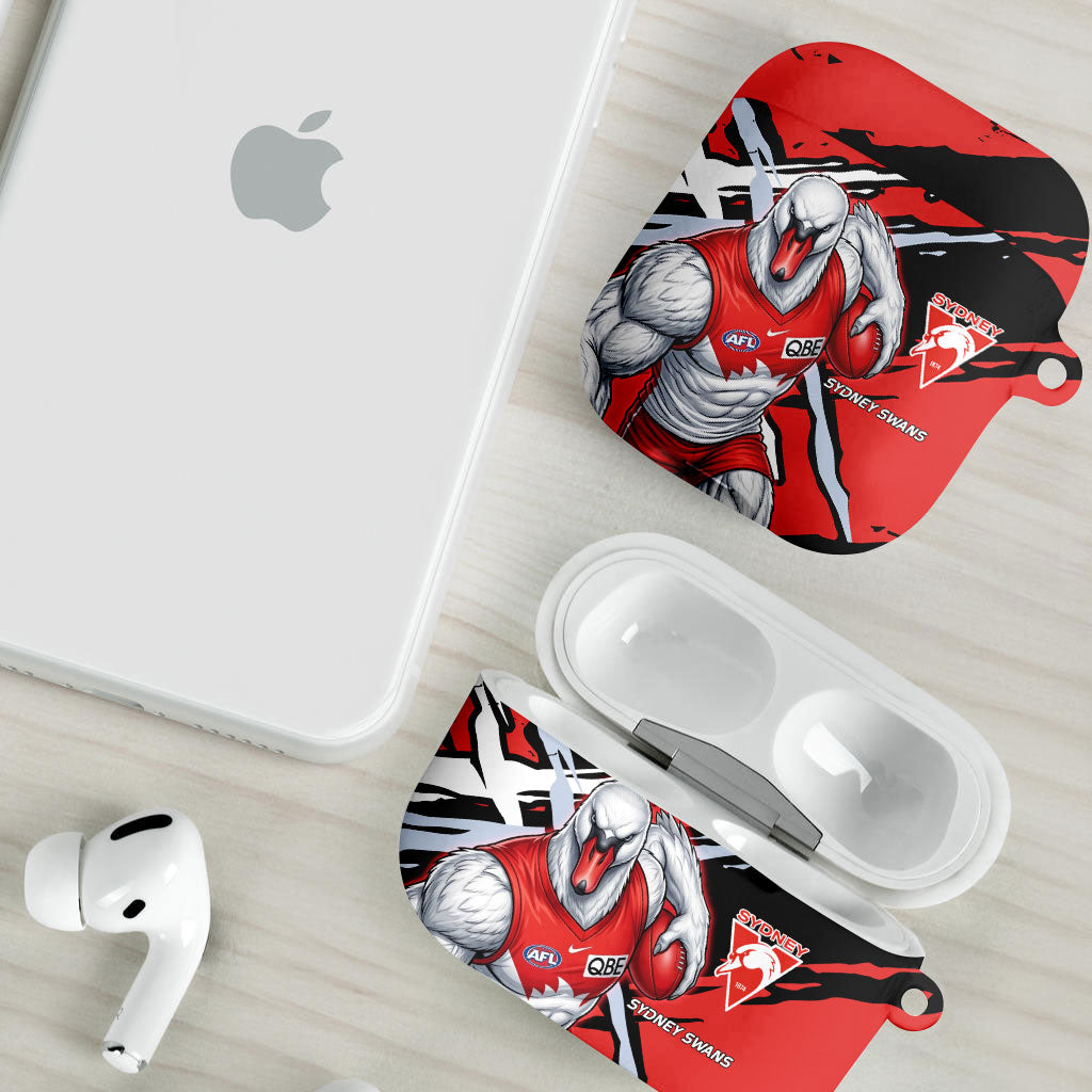 Sydney Swans Football Club AirPods Case Swans Muscular Mascot Graphic - Abstract Paint Splatter Art
