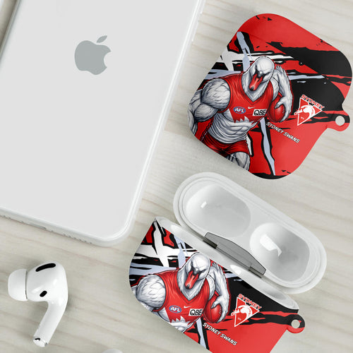 Sydney Swans Football Club AirPods Case Swans Muscular Mascot Graphic - Abstract Paint Splatter Art