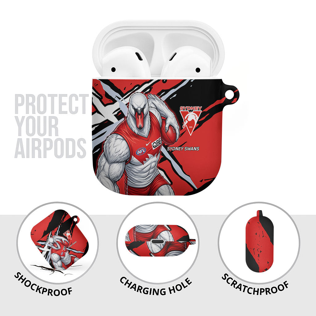 Sydney Swans Football Club AirPods Case Swans Muscular Mascot Graphic - Abstract Paint Splatter Art