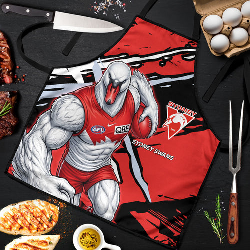 Sydney Swans Football Club Apron Swans Muscular Mascot Graphic - Abstract Paint Splatter Art