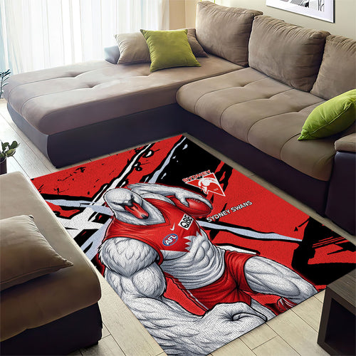 Sydney Swans Football Club Area Rug Swans Muscular Mascot Graphic - Abstract Paint Splatter Art