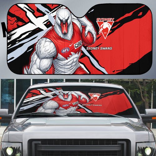 Sydney Swans Football Club Auto Sun Shade Swans Muscular Mascot Graphic - Abstract Paint Splatter Art