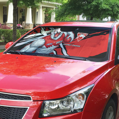 Sydney Swans Football Club Auto Sun Shade Swans Muscular Mascot Graphic - Abstract Paint Splatter Art