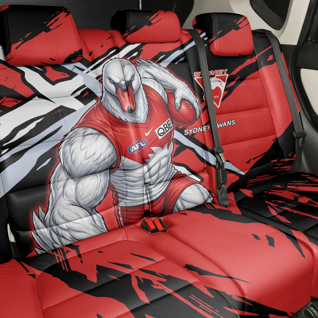 Sydney Swans Football Club Back Car Seat Cover Swans Muscular Mascot Graphic - Abstract Paint Splatter Art