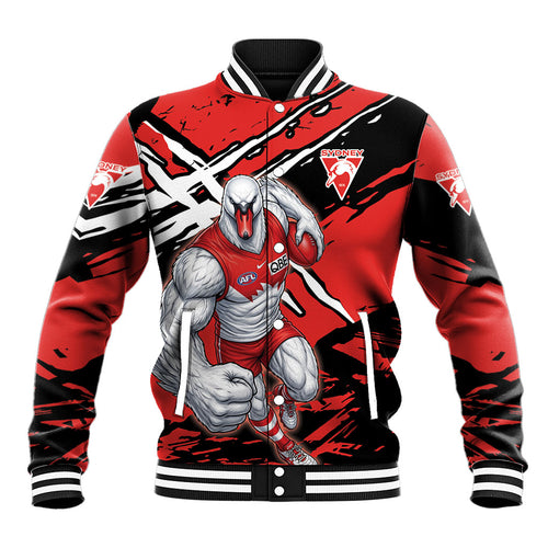 Sydney Swans Football Club Baseball Jacket Swans Muscular Mascot Graphic - Abstract Paint Splatter Art