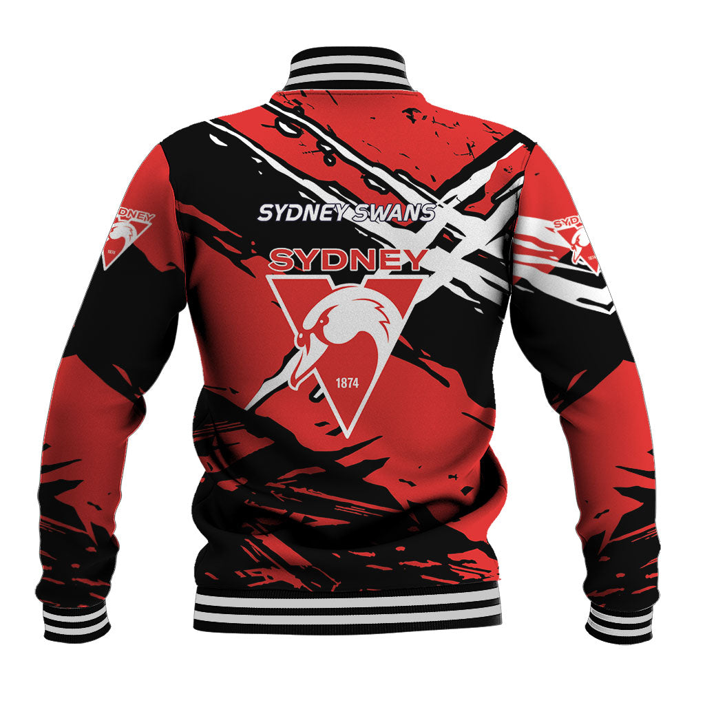 Sydney Swans Football Club Baseball Jacket Swans Muscular Mascot Graphic - Abstract Paint Splatter Art