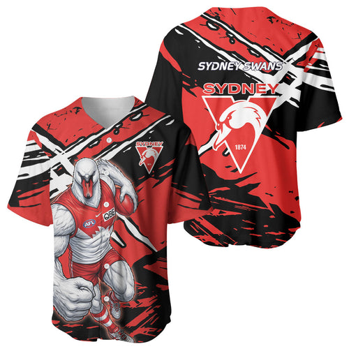Sydney Swans Football Club Baseball Jersey Swans Muscular Mascot Graphic - Abstract Paint Splatter Art