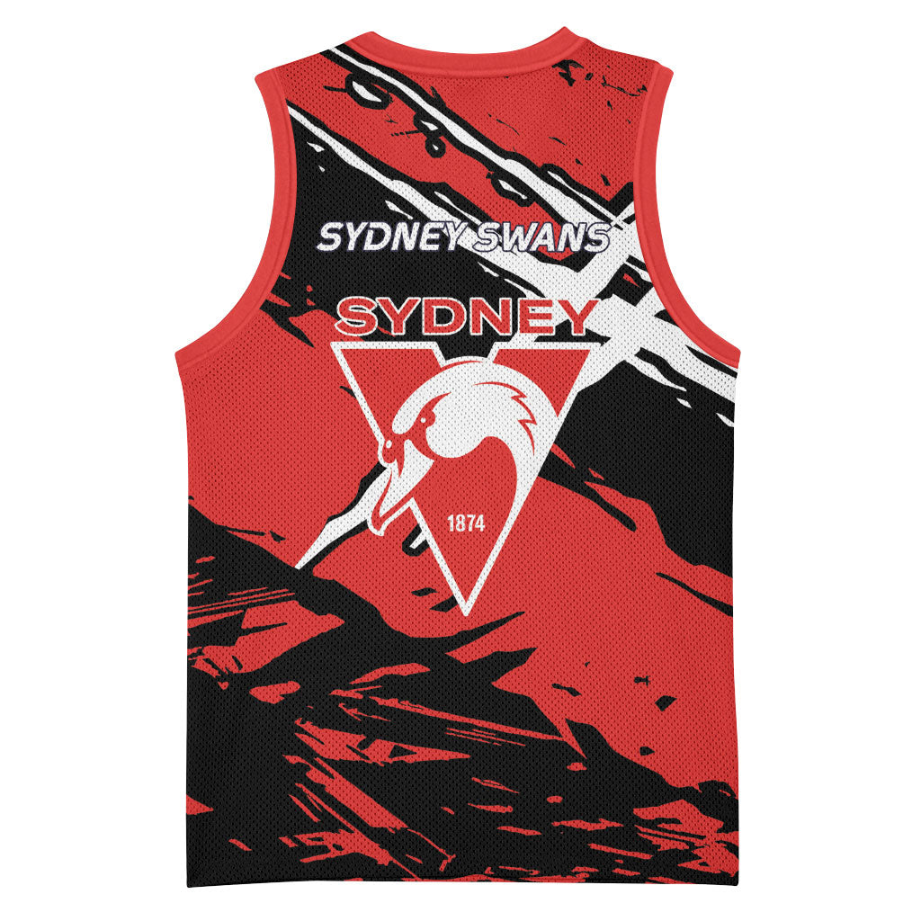 Sydney Swans Football Club Basketball Jersey Swans Muscular Mascot Graphic - Abstract Paint Splatter Art