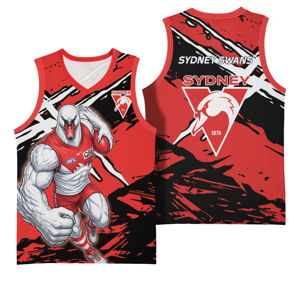 Sydney Swans Football Club Basketball Jersey Swans Muscular Mascot Graphic - Abstract Paint Splatter Art