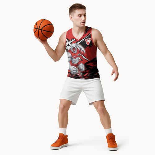 Sydney Swans Football Club Basketball Jersey Swans Muscular Mascot Graphic - Abstract Paint Splatter Art