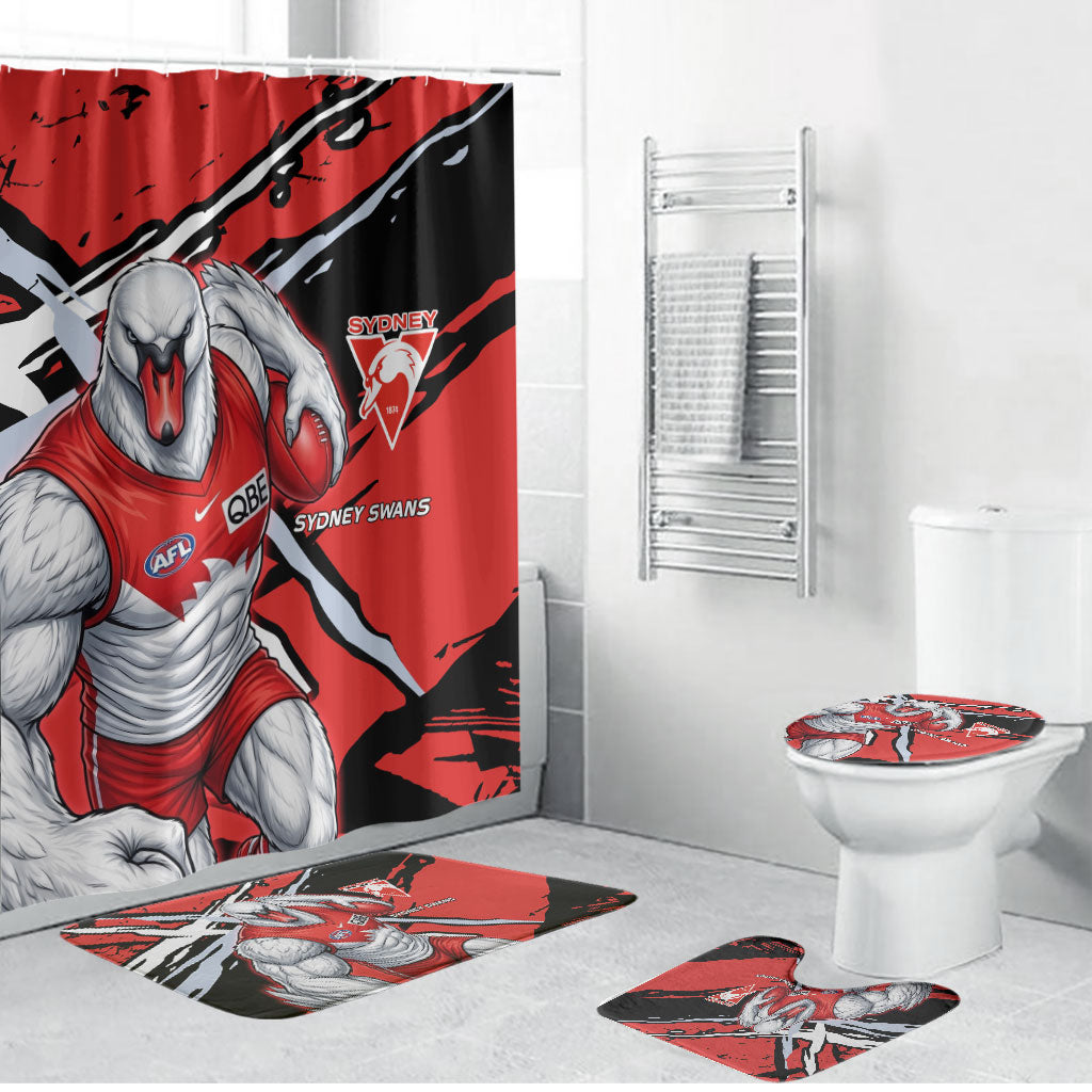 Sydney Swans Football Club Bathroom Set Swans Muscular Mascot Graphic - Abstract Paint Splatter Art