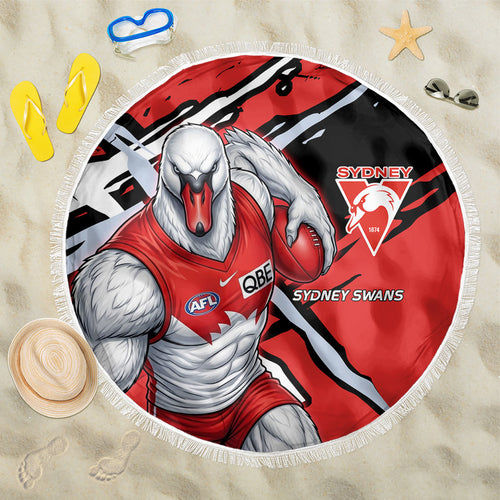 Sydney Swans Football Club Beach Blanket Swans Muscular Mascot Graphic - Abstract Paint Splatter Art