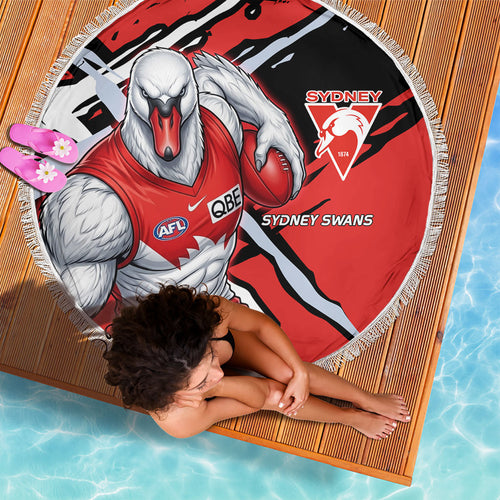 Sydney Swans Football Club Beach Blanket Swans Muscular Mascot Graphic - Abstract Paint Splatter Art