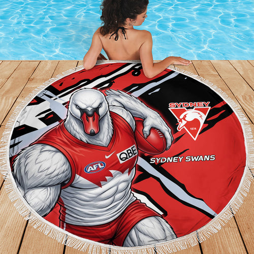 Sydney Swans Football Club Beach Blanket Swans Muscular Mascot Graphic - Abstract Paint Splatter Art
