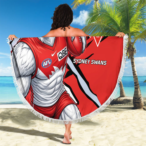 Sydney Swans Football Club Beach Blanket Swans Muscular Mascot Graphic - Abstract Paint Splatter Art