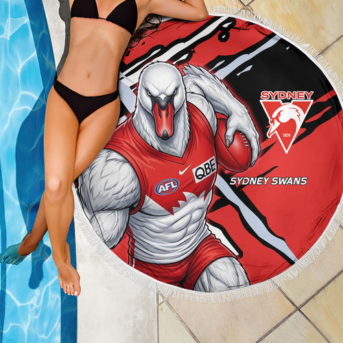 Sydney Swans Football Club Beach Blanket Swans Muscular Mascot Graphic - Abstract Paint Splatter Art