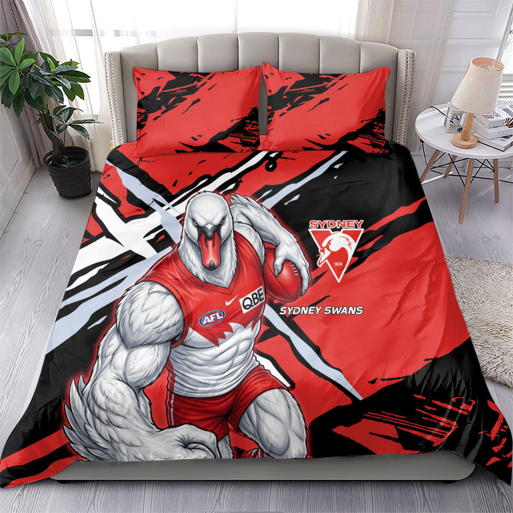 Sydney Swans Football Club Bedding Set Swans Muscular Mascot Graphic - Abstract Paint Splatter Art
