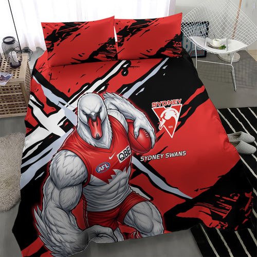 Sydney Swans Football Club Bedding Set Swans Muscular Mascot Graphic - Abstract Paint Splatter Art