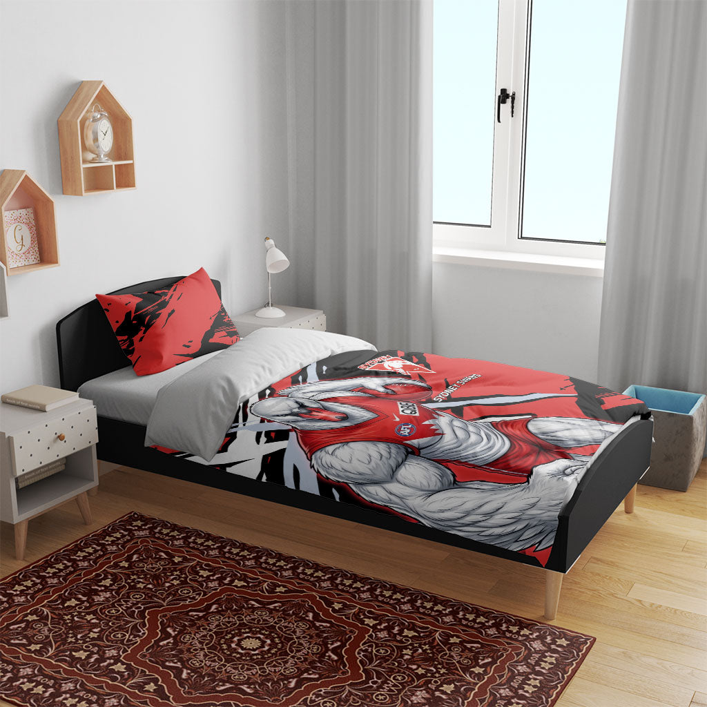 Sydney Swans Football Club Bedding Set Swans Muscular Mascot Graphic - Abstract Paint Splatter Art