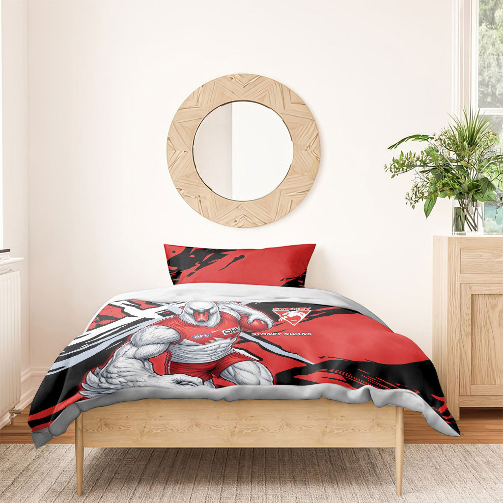 Sydney Swans Football Club Bedding Set Swans Muscular Mascot Graphic - Abstract Paint Splatter Art