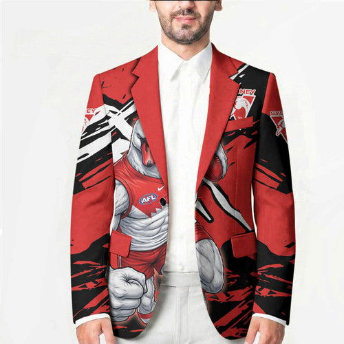 Sydney Swans Football Club Blazer Swans Muscular Mascot Graphic - Abstract Paint Splatter Art