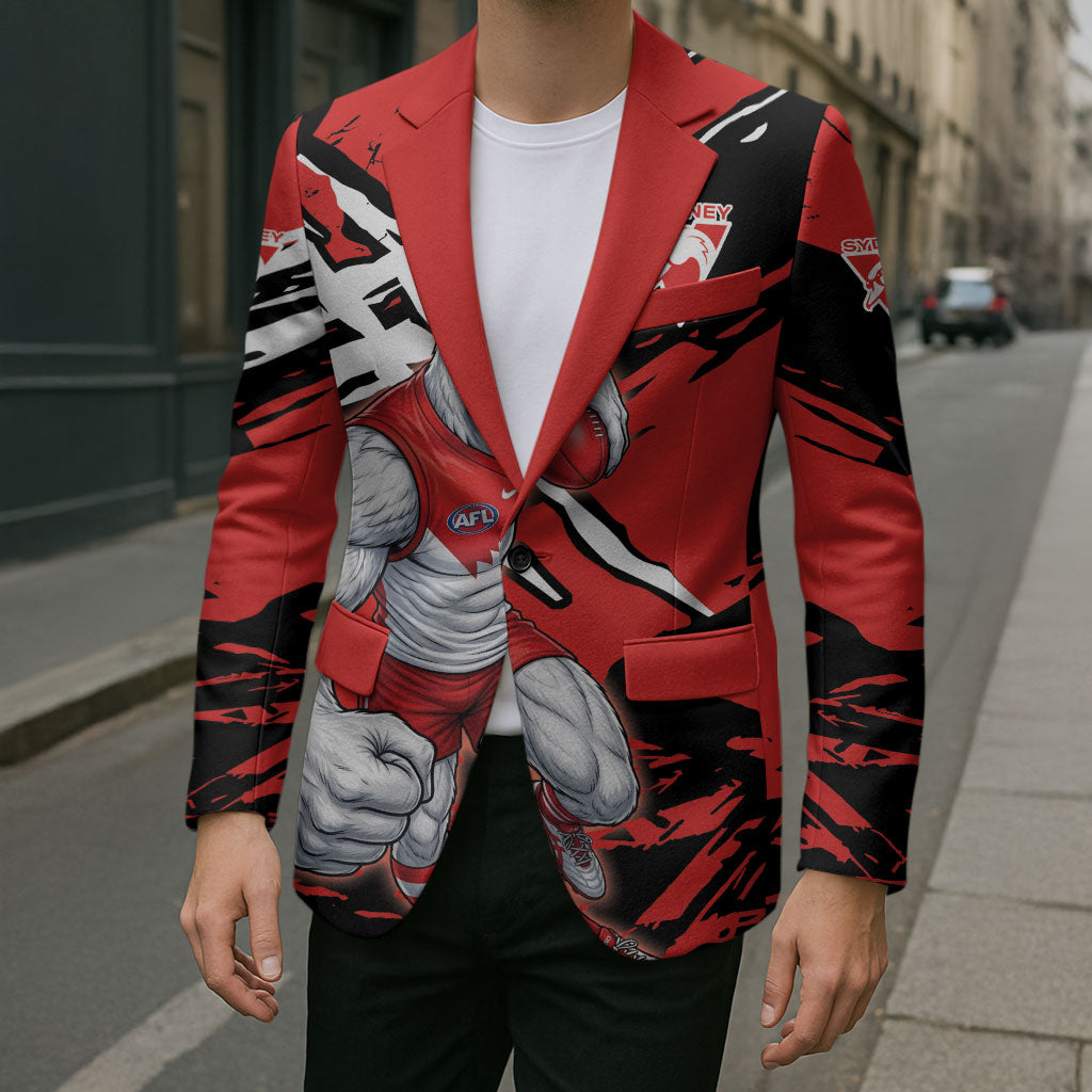 Sydney Swans Football Club Blazer Swans Muscular Mascot Graphic - Abstract Paint Splatter Art