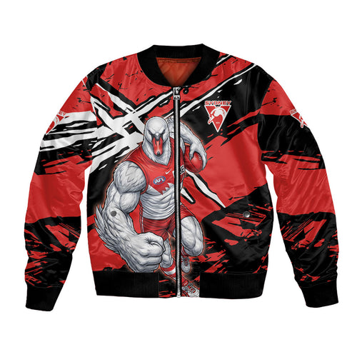 Sydney Swans Football Club Bomber Jacket Swans Muscular Mascot Graphic - Abstract Paint Splatter Art
