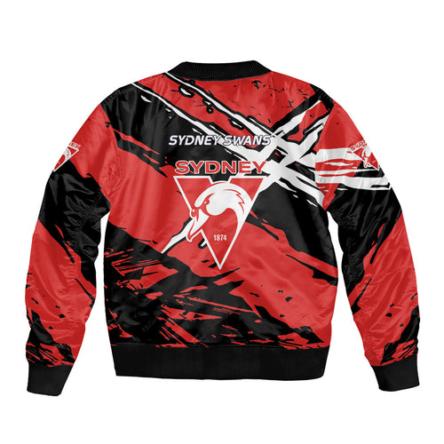 Sydney Swans Football Club Bomber Jacket Swans Muscular Mascot Graphic - Abstract Paint Splatter Art
