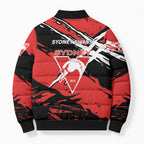 Sydney Swans Football Club Bomber Puffer Jacket Swans Muscular Mascot Graphic - Abstract Paint Splatter Art