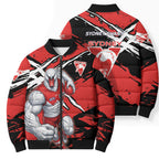 Sydney Swans Football Club Bomber Puffer Jacket Swans Muscular Mascot Graphic - Abstract Paint Splatter Art