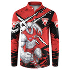 Sydney Swans Football Club Button Sweatshirt Swans Muscular Mascot Graphic - Abstract Paint Splatter Art