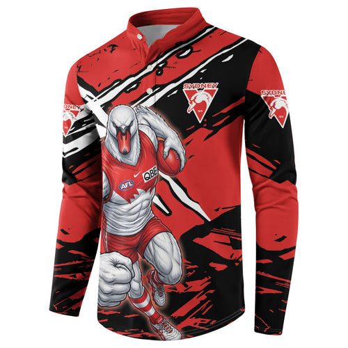 Sydney Swans Football Club Button Sweatshirt Swans Muscular Mascot Graphic - Abstract Paint Splatter Art