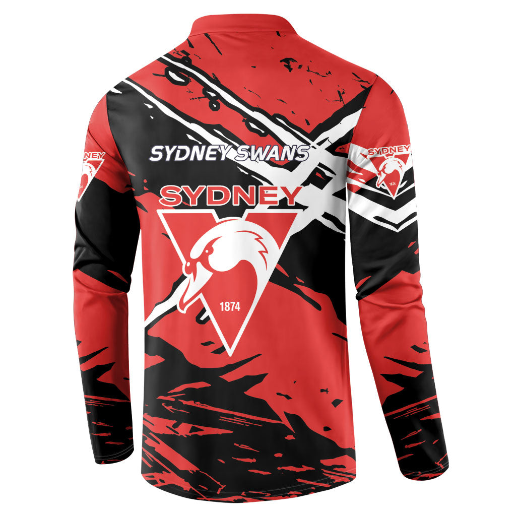 Sydney Swans Football Club Button Sweatshirt Swans Muscular Mascot Graphic - Abstract Paint Splatter Art