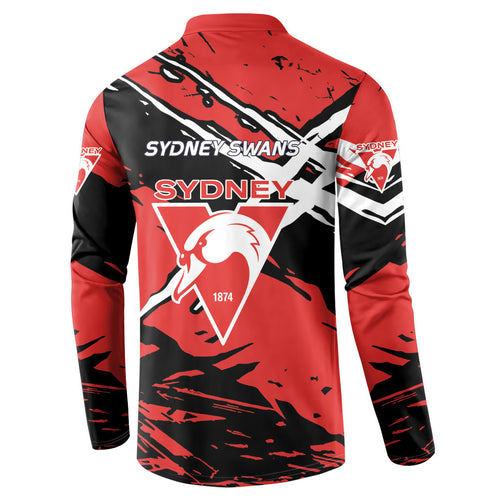 Sydney Swans Football Club Button Sweatshirt Swans Muscular Mascot Graphic - Abstract Paint Splatter Art