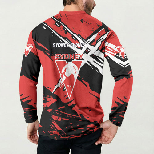 Sydney Swans Football Club Button Sweatshirt Swans Muscular Mascot Graphic - Abstract Paint Splatter Art