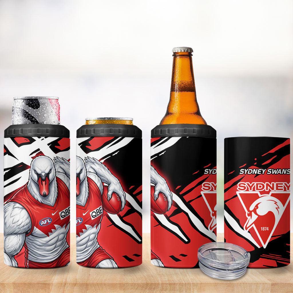Sydney Swans Football Club 4 in 1 Can Cooler Tumbler Swans Muscular Mascot Graphic - Abstract Paint Splatter Art