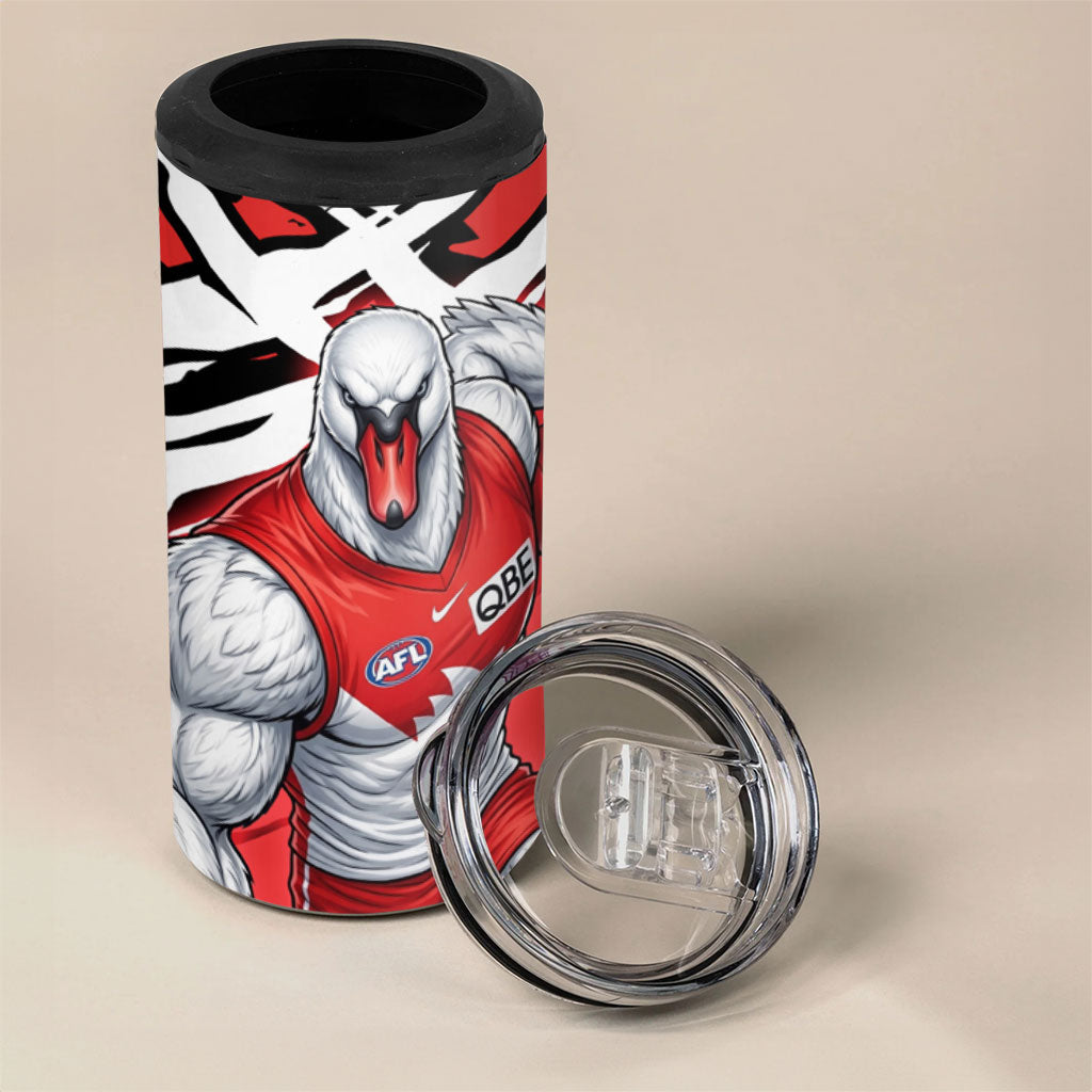 Sydney Swans Football Club 4 in 1 Can Cooler Tumbler Swans Muscular Mascot Graphic - Abstract Paint Splatter Art