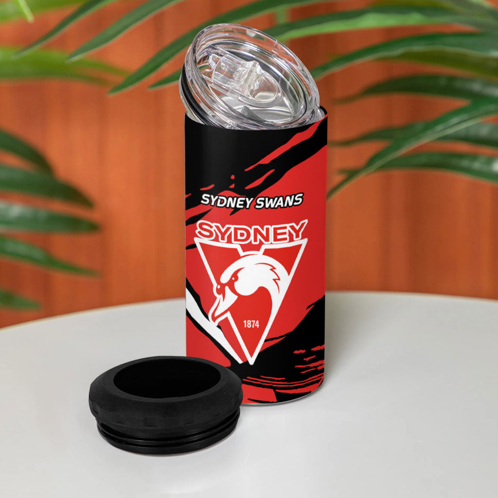 Sydney Swans Football Club 4 in 1 Can Cooler Tumbler Swans Muscular Mascot Graphic - Abstract Paint Splatter Art